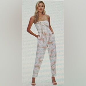 Forever 21 Palm Print Jumpsuit - Peach and White Size L NWT